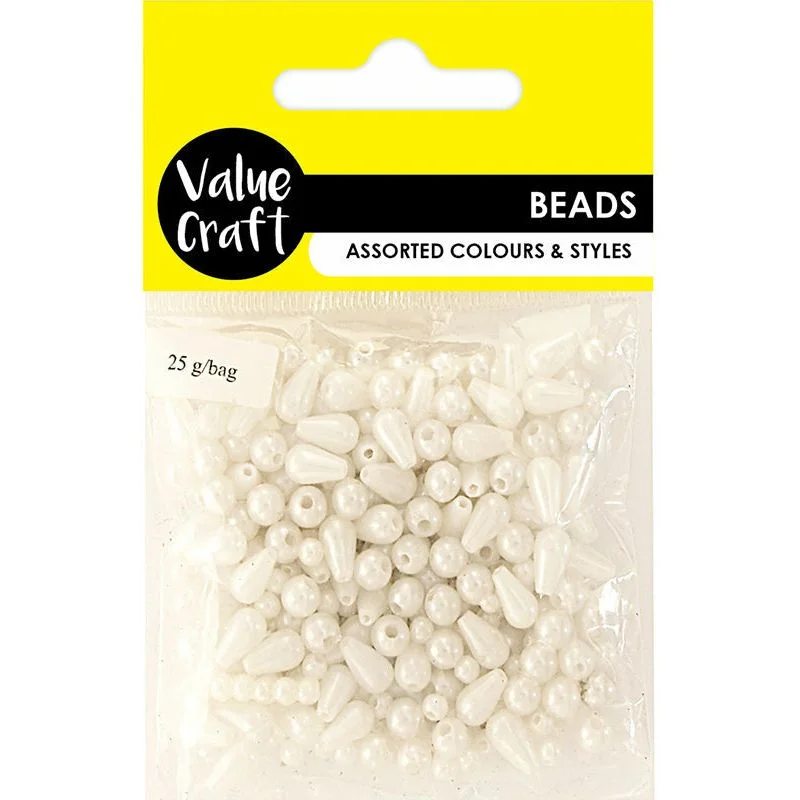 ---Plastic Beads Pearl Drops - White