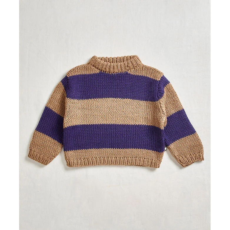 - Natural latex pet mattressOeuf Camel/Lilac Wide Stripe Sweater