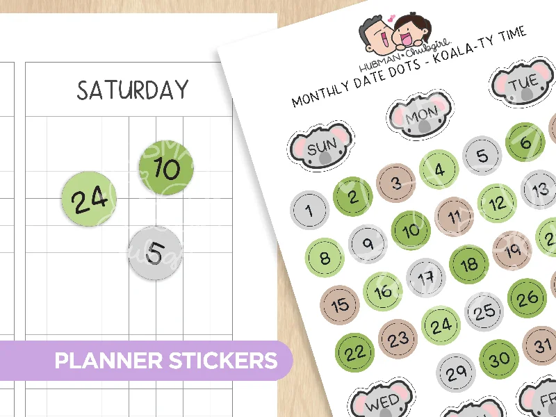 - Car dog seat beltMonthly Set - Koala-ty Time Planner Stickers