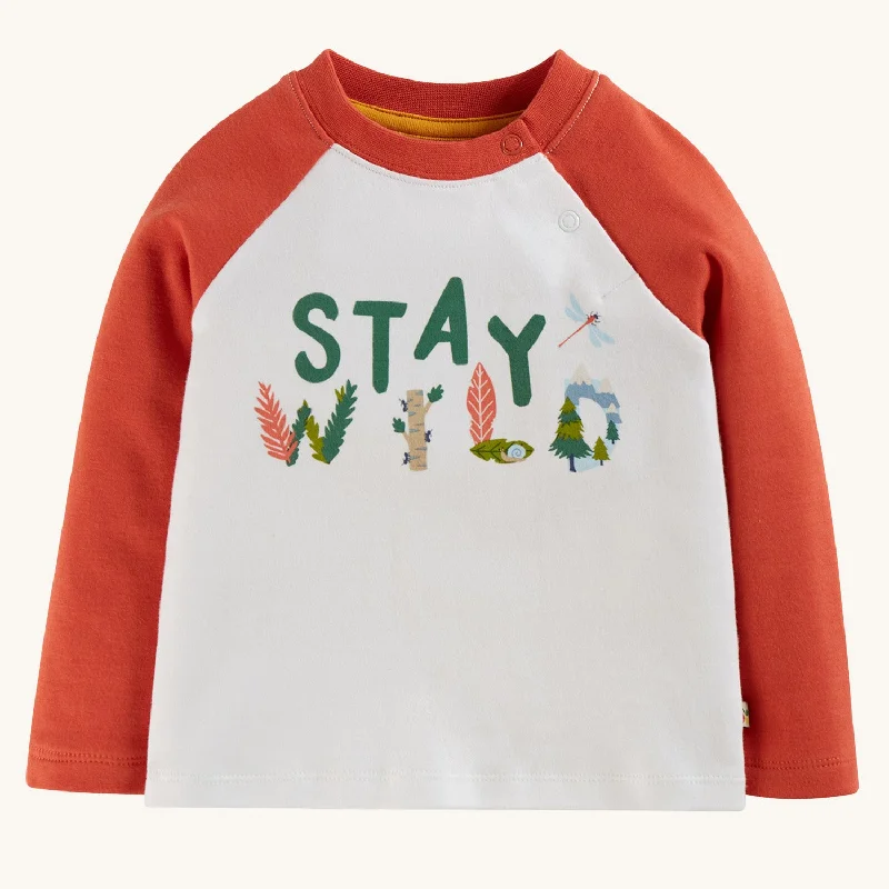 - Parrot climbing and standing wooden frameFrugi Luke Raglan Top - Stay Wild / Paprika