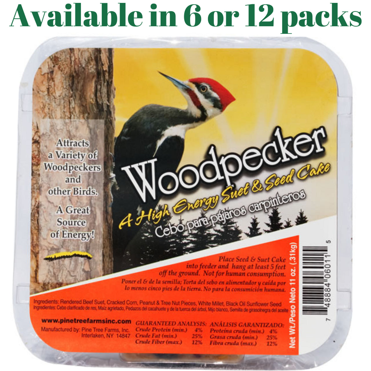 - Air box TSA certified check-inPine Tree Farms Woodpecker High Energy Suet 11oz.