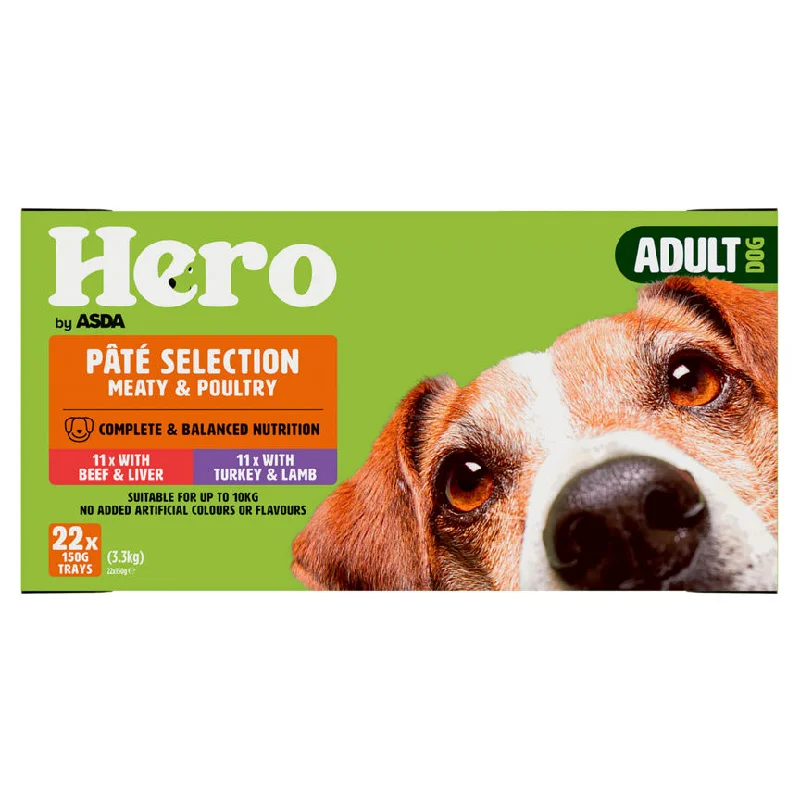 - Dog anti-slip matHero by ASDA Adult Dog Food Pâté Selection Meaty & Poultry 22 x 150g Trays