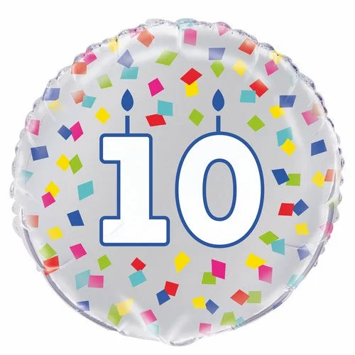 ---Rainbow Confetti - Number 10 Foil Balloon